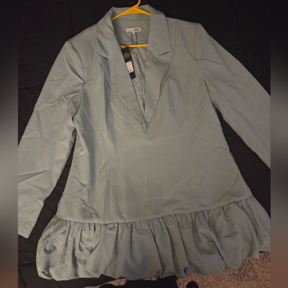 Fashion Nova Mint V-Neck Bubble Dress